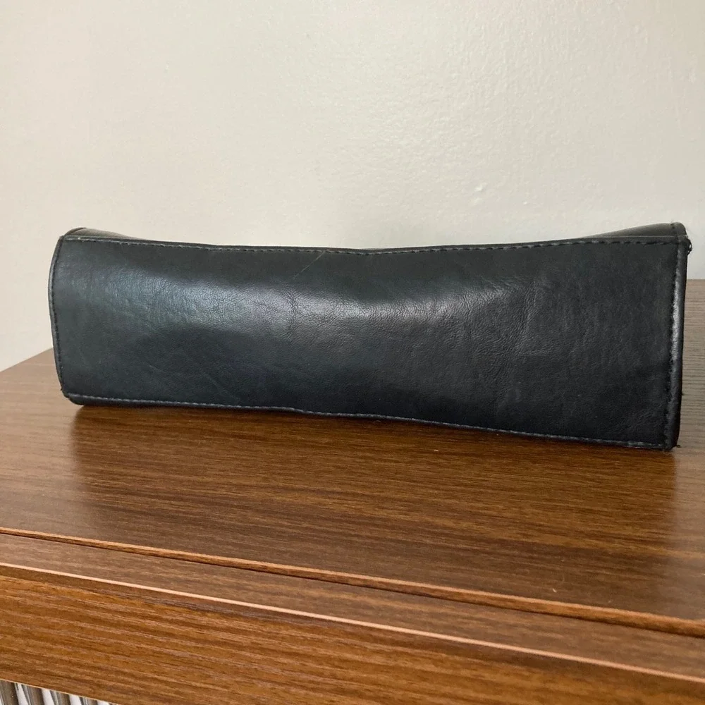 Black Faux Leather Cutout Handle Clutch Bag Y2K Minimalist Organizer Handbag